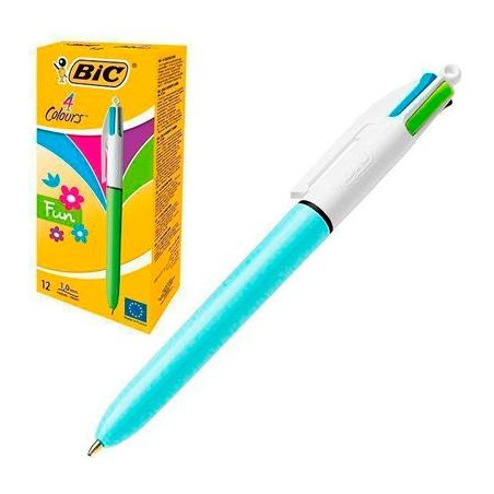 982870 BIC BOLÍGRAFO 4 COLORES FUN PASTEL CUERPO BLANCO/AZUL CAJA 12 UD