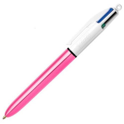 982875 BIC BOLÍGRAFO 4 COLORES SHINE SILVER CUERPO BLANCO/ROSA METÁLICO CAJA 12 UD