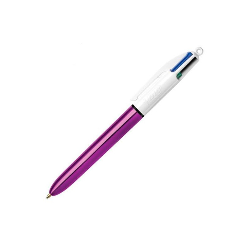 982876 BIC BOLÍGRAFO 4 COLORES SHINE SILVER CUERPO BLANCO/MORADO METÁLICO CAJA 12 UD