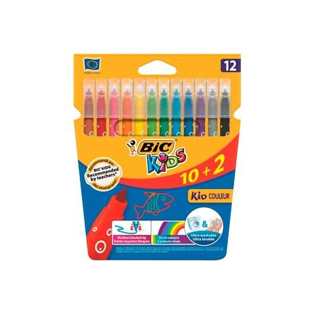 9202942 BIC ROTULADORES BIC KIDS COLOREUR 10+2 PUNTA MEDIA SURTIDOS