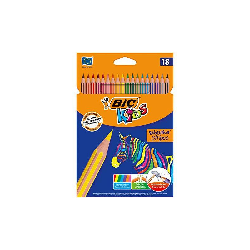 950524 BIC LÁPICES DE COLORES KIDS EVOLUTION STRIPES C/SURTIDOS ESTUCHE 18 UD