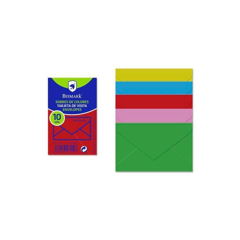 327119 BISMARK SOBRE DE PAPEL 90GR 76X120MM COLORES 10 SOBRES SURTIDOS