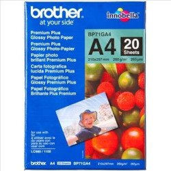 BP71GA4 BROTHER PAPEL FOTOGRÁFICO GLOSSY PREMIUM A4 260GR INKJET PAQUETE 20H BLANCO BRILLO