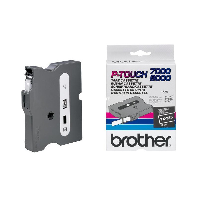 TX-335 BROTHER CINTA ROTULADORA LAMINADA BLANCO SOBRE NEGRO DE 12MMX8M