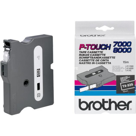 TX-335 BROTHER CINTA ROTULADORA LAMINADA BLANCO SOBRE NEGRO DE 12MMX8M