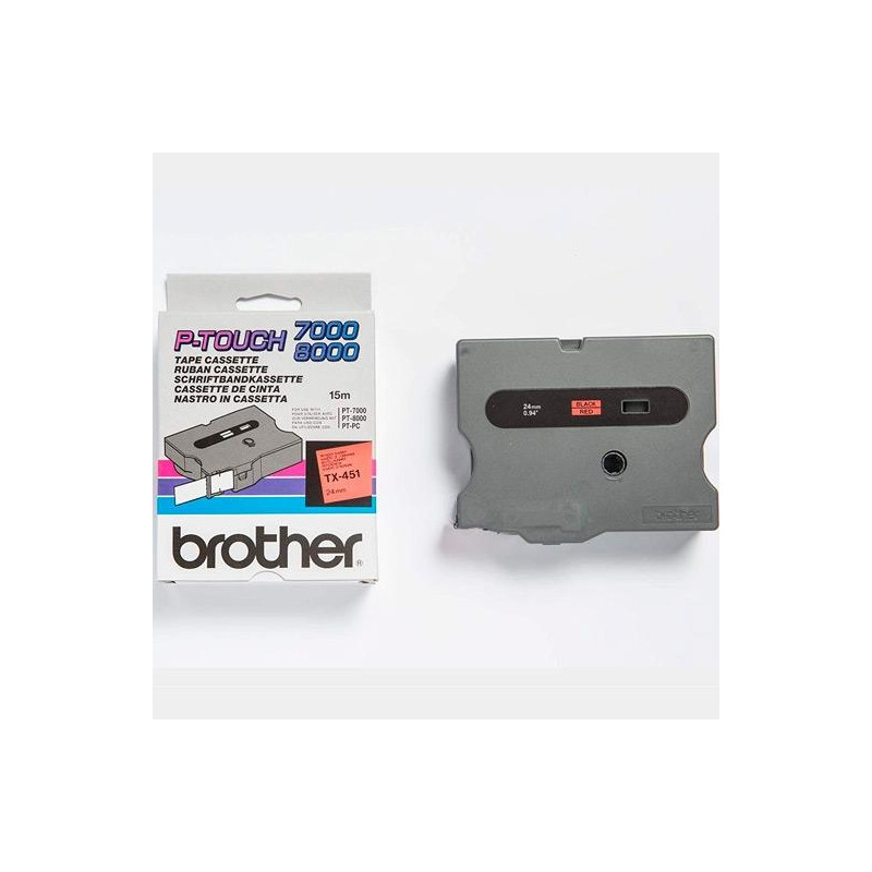 TX-451 BROTHER CINTA ROTULADORA LAMINADA NEGRO SOBRE FONDO ROJO 24MMX15M