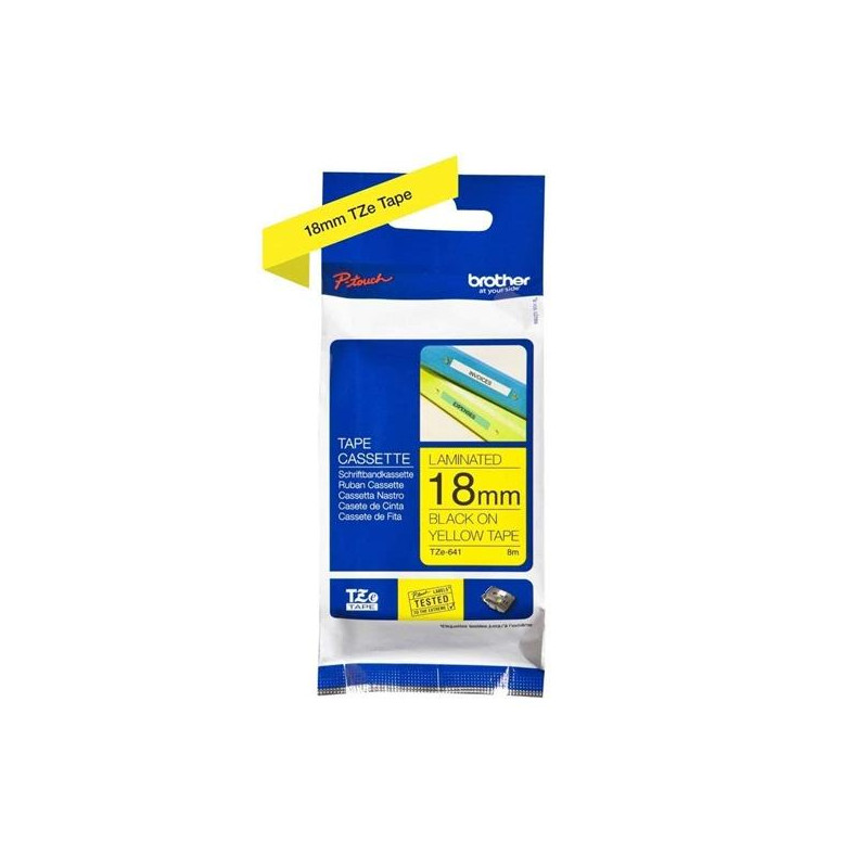 TZEFX641 BROTHER CINTA ROTULADORA LAMINADA FLEXIBLE NEGRO SOBRE AMARILLO DE 18MMX8M