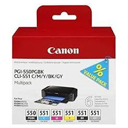 6496B005 CANON TINTA MULTIPACKPACK PGBK / C / M / Y / BK / GY PIXMA IP7250 IP7240 - PGI550 + CLI551 (PACK 6 COLORES)