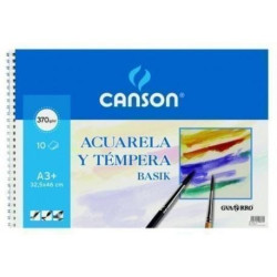 C200400697 CANSON GUARRO BLOC ACUARELA Y TÉMPERA BASIK ESPIRAL 10 HOJAS 370GR 32