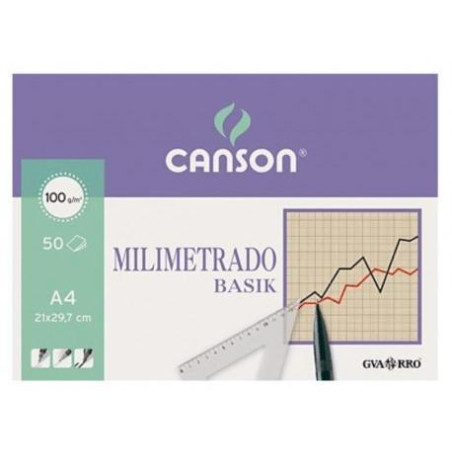 C200402861 CANSON BLOC MILIMETRADO BASIK ENCOLADO 50 HOJAS 100 GR. 21X29