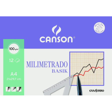 C200406323 CANSON MINIPACK DIBUJO BASIK 12 HOJAS MILIMETRADO 100 GR. 21X29