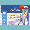 C32500K012 CANSON BLOC ACUARELA Y TÉMPERA BASIK ESPIRAL 10 HOJAS + 12 ACUERLAS MINI + PINCEL GRATIS 370GR 23X32