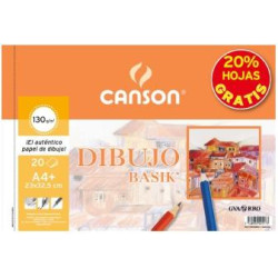 C400110484 CANSON BLOC DIBUJO BASIK ESPIRAL 20H+20% GRATIS A4+ 130GR MICROPERFORADO BLANCO NATURAL -10U-