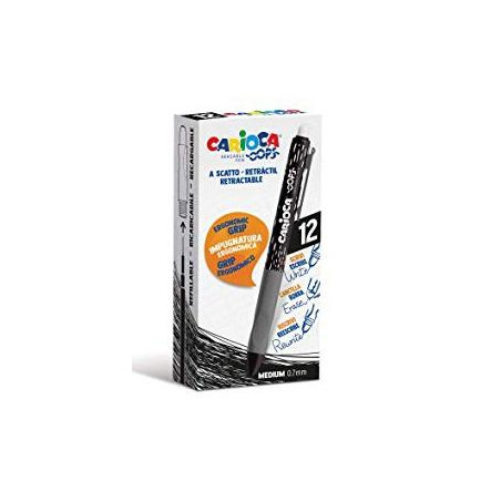 4304301 CARIOCA BOLÍGRAFO TINTA BORRABLE OOPS RETRÁCTIL 0.7MM MONOCOLOR NEGRO CAJA 12 UD