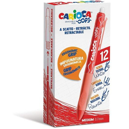 4304303 CARIOCA BOLÍGRAFO TINTA BORRABLE OOPS RETRÁCTIL 0.7MM MONOCOLOR ROJO CAJA 12 UD