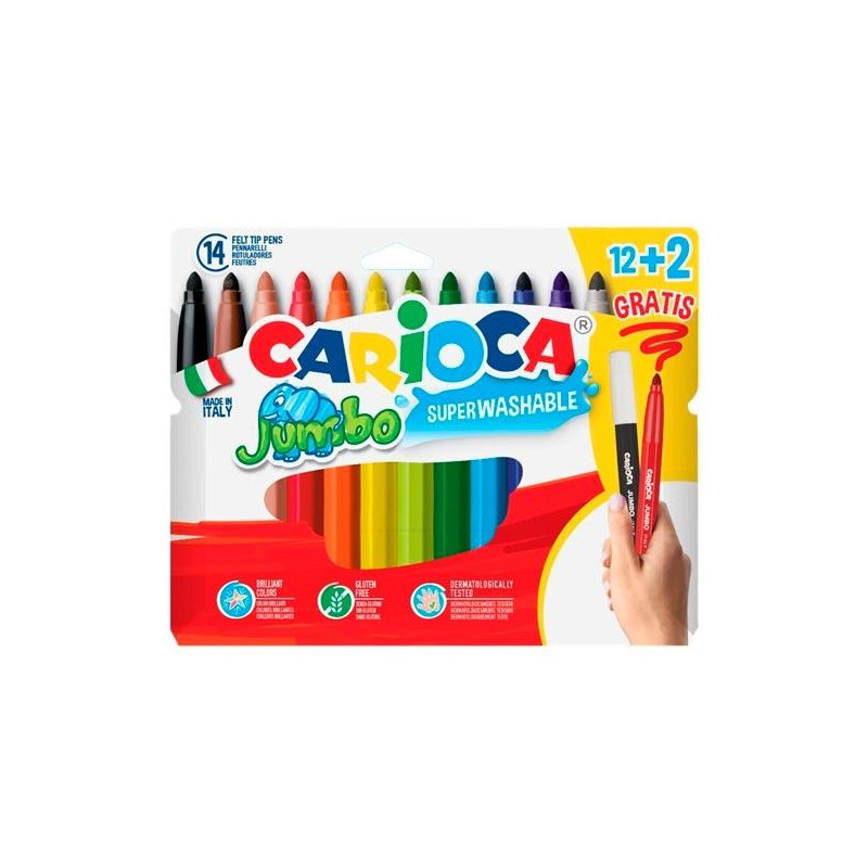 40567 CARIOCA ROTULADORES JUMBO SUPER LAVABLES C/SURTIDOS ESTUCHE 12+2 UD GRATIS