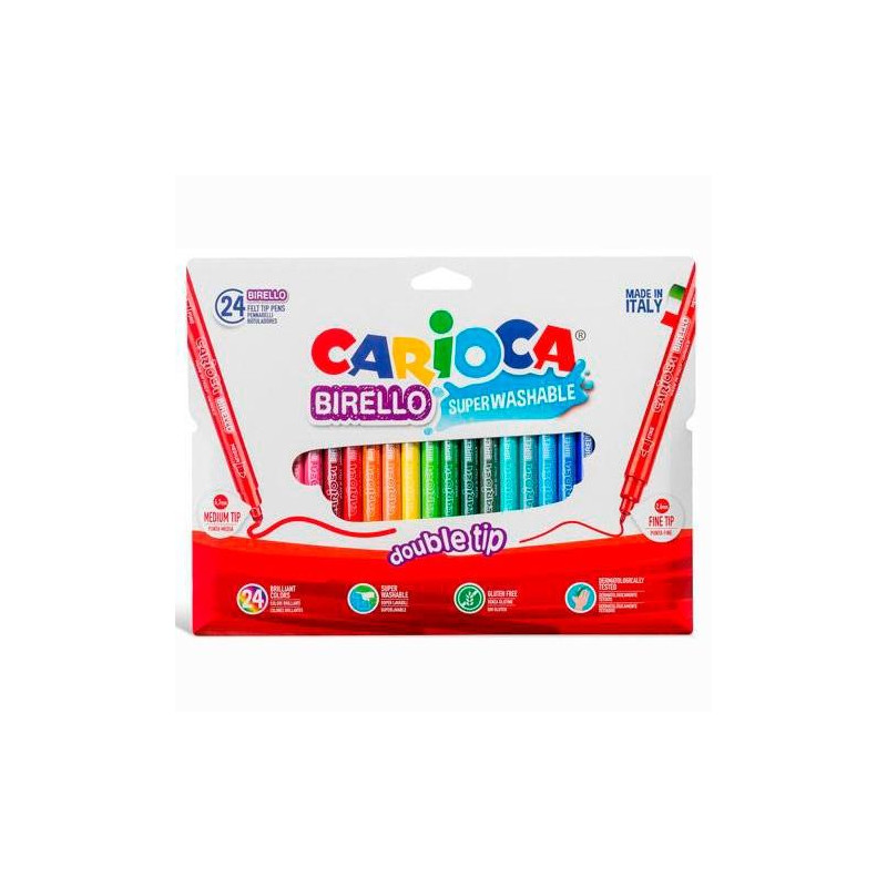 41521 CARIOCA ROTULADOR BIRELLO DOBLE PUNTA FINA/MEDIA COLORES SURTIDOS ESTUCHE 24 UD