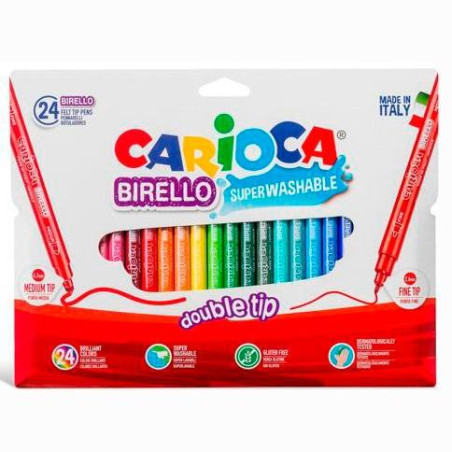 41521 CARIOCA ROTULADOR BIRELLO DOBLE PUNTA FINA/MEDIA COLORES SURTIDOS ESTUCHE 24 UD