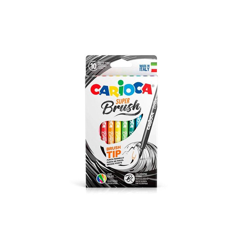 42937 CARIOCA ROTULADOR SUPER BRUSH PUNTA PINCEL COLORES SURTIDOS ESTUCHE 10 UD