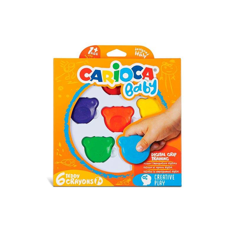 42956 CARIOCA CERAS TEDDY 1+ CON FORMA DE OSITO COLORES SURTIDOS ESTUCHE 6 UD