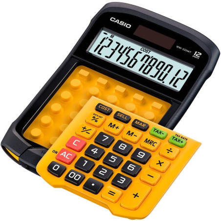 WM-320MT CASIO CALCULADORA DE SOBREMESA AMARILLO Y NEGRO 12 DÍGITOS RESISTENTE AL AGUA Y AL POLVO WM-320MT