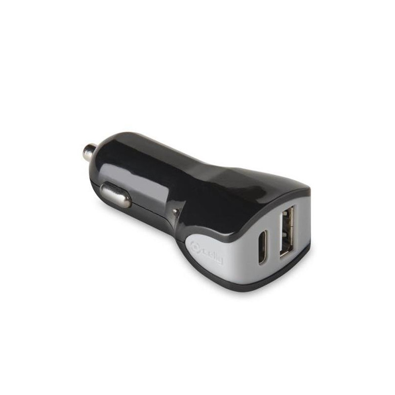 CCTYPECUSBBK CELLY CARGADOR DE COCHE 1 USB - 1 USB-C 17W NEGRO