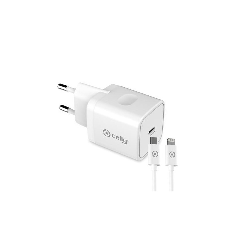 TC1C20WLIGHTWH CELLY CARGADOR PARED USB-C + CABLE USB-C - LIGHTNING 20W BLANCO