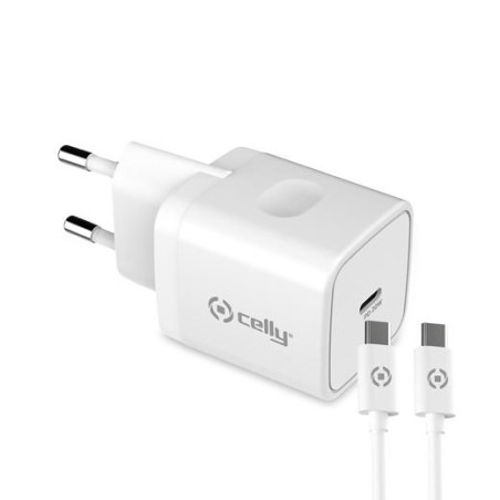 TC1C20WTYPECWH CELLY CARGADOR PARED USB-C + CABLE USB-C - USB-C 20W BLANCO