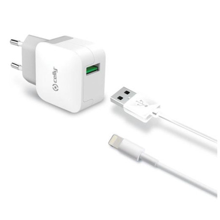 TCUSBLIGHT CELLY CARGADOR PARED USB + CABLE USB - LIGHTNING 12W BLANCO