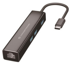 DONN07B CONCEPTRONIC ADAPTADOR USB-C A GIGABIT ETHERNET RJ45 CON HUB USB 3.0 3 PUERTOS