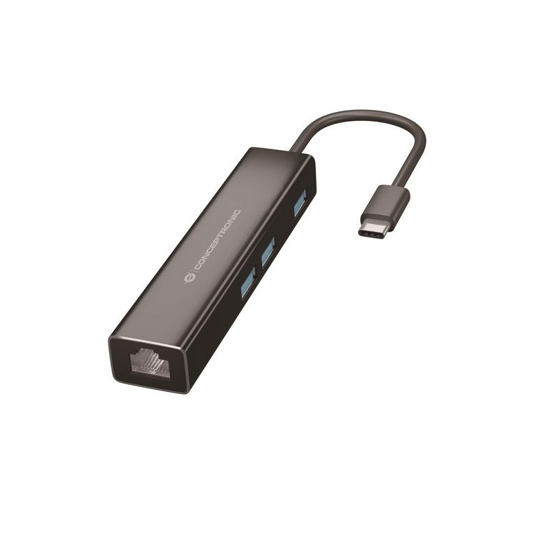 DONN07B CONCEPTRONIC ADAPTADOR USB-C A GIGABIT ETHERNET RJ45 CON HUB USB 3.0 3 PUERTOS