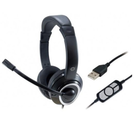 POLONA01B CONCEPTRONIC AURICULARES USB MICROFONO FLEXIBLE CONTROL VOLUMEN NEGRO/BLANCO