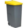 23450-AM DENOX CONTENEDOR DE RECICLAJE C/RUEDAS Y ASA 110L GRIS C/TAPA AMARILLO