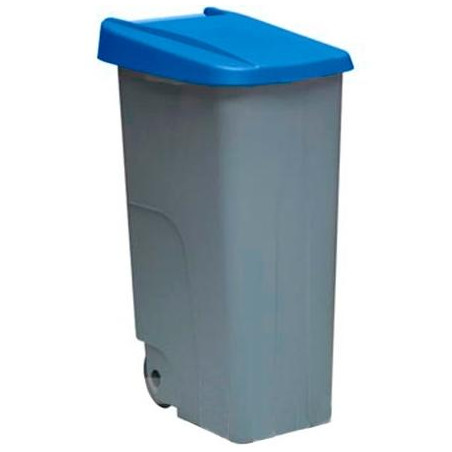 23450-AZ DENOX CONTENEDOR DE RECICLAJE C/RUEDAS Y ASA CERRADO 110L GRIS C/TAPA AZUL