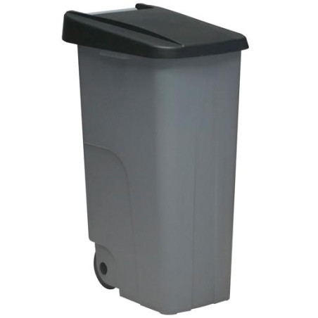 23450-NE DENOX CONTENEDOR DE BASURA ECO C/RUEDAS Y ASA 110L GRIS C/TAPA NEGRO