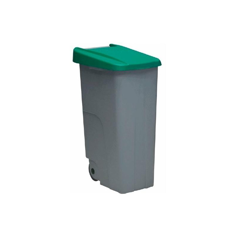 23450-VE DENOX CONTENEDOR DE RECICLAJE C/RUEDAS Y ASA CERRADO 110L GRIS C/TAPA VERDE