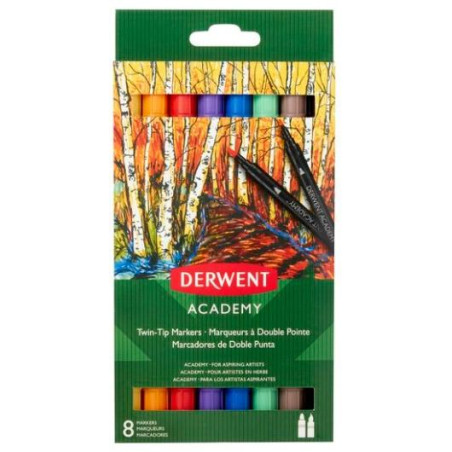 98206 DERWENT ROTULADORES ACADEMY DOBLE PUNTA FINA/PINCEL COLORES SURTIDOS ESTUCHE 8 UD