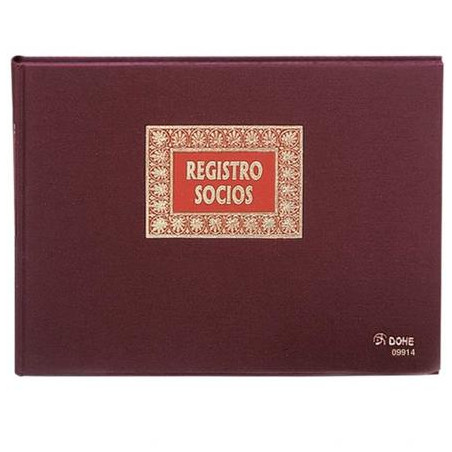 09914 DOHE LIBRO REGISTRO- REGISTRO DE SOCIOS 100H NUMERADAS FOLIO APAISADO 100GR BURDEOS