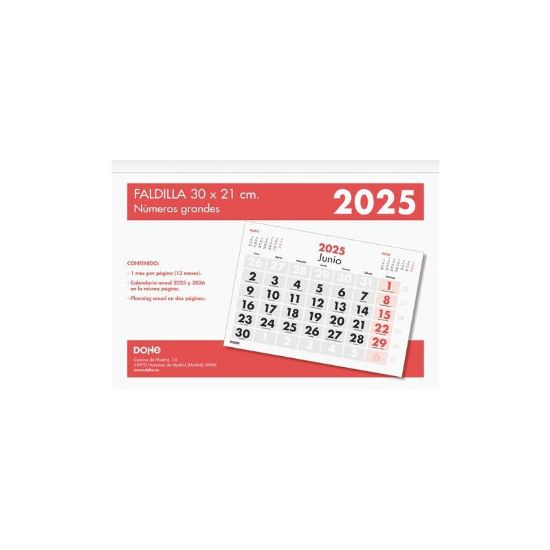 11644-2025 DOHE CALENDARIO SOBREMESA/FALDILLA 30X21CM NÚMEROS GRANDES 2025