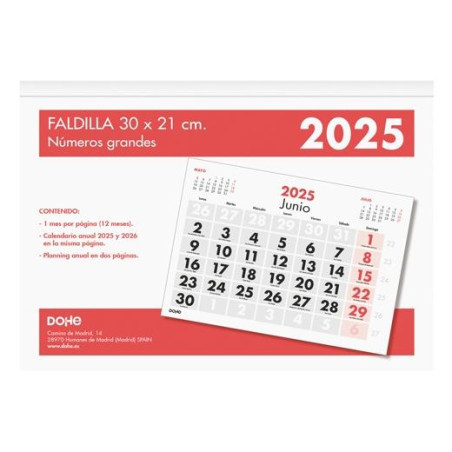 11644-2025 DOHE CALENDARIO SOBREMESA/FALDILLA 30X21CM NÚMEROS GRANDES 2025