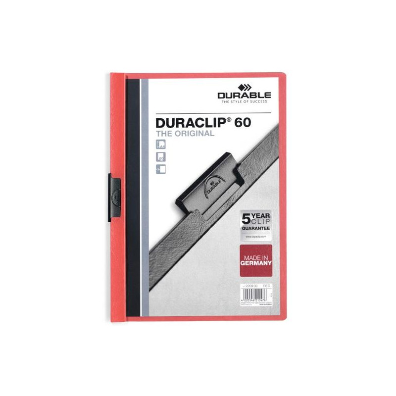 220903 DURABLE CARPETA DOSSIER PINZA DURACLIP 60 ROJO A4 -25U-