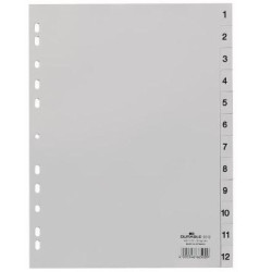 651210 DURABLE ÍNDICES PP CON PESTAÑAS IMPRESAS DIVISIÓN NUMÉRICA 1-12 VERTICAL A4 GRIS