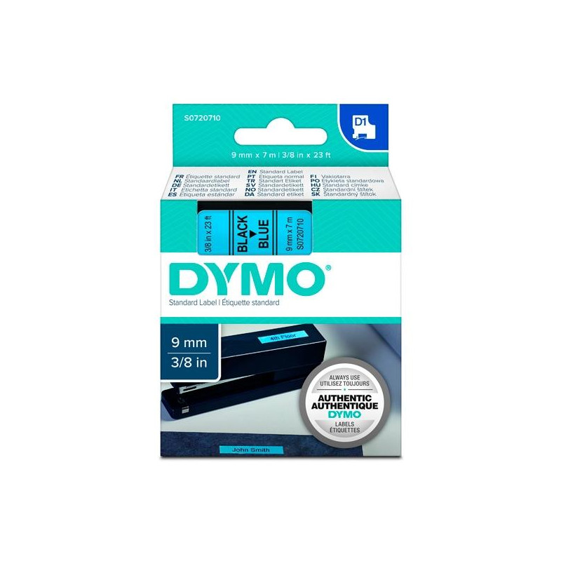 S0720710 DYMO CINTA DE TRANSFERENCIA TERMICA D1 40916. NEGRO SOBRE AZUL DE 9MMX7M. POLIESTER AUTOADHESIVA