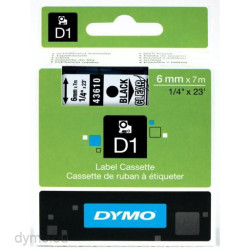 S0720770 DYMO CINTA DE TRANSFERENCIA TERMICA D1 43610. NEGRO SOBRE TRANSPARENTE DE 6MMX7M. POLIESTER AUTOADHESIVA