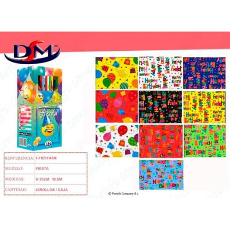 1-FIESTA5M DM PAPEL REGALO ROLLO 70CM X 5M FIESTA