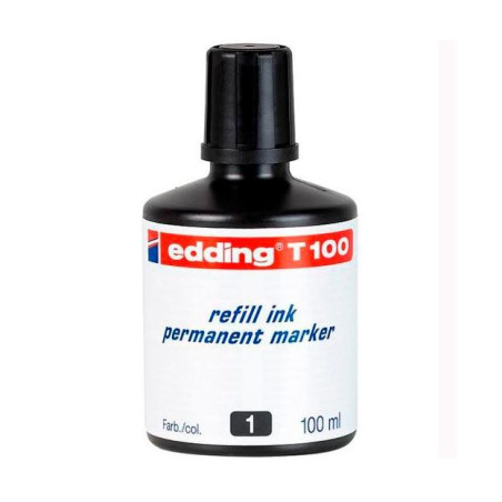 T100-01 EDDING FRASCO DE TINTA T100 PARA ROTULADOR PERMANENTE 100ML NEGRO