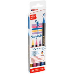 4-1340-4-3 EDDING ROTULADORES 1340 GLITTER BRUSH PEN PUNTA PINCEL C/SURTIDOS ESTUCHE 4 UD