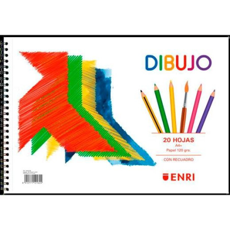 100302789 ENRI BLOC DE DIBUJO ESPIRAL PAJARITA 20H A4+ 120GR LISO C/RECUADRO MICROPERFORADO BLANCO