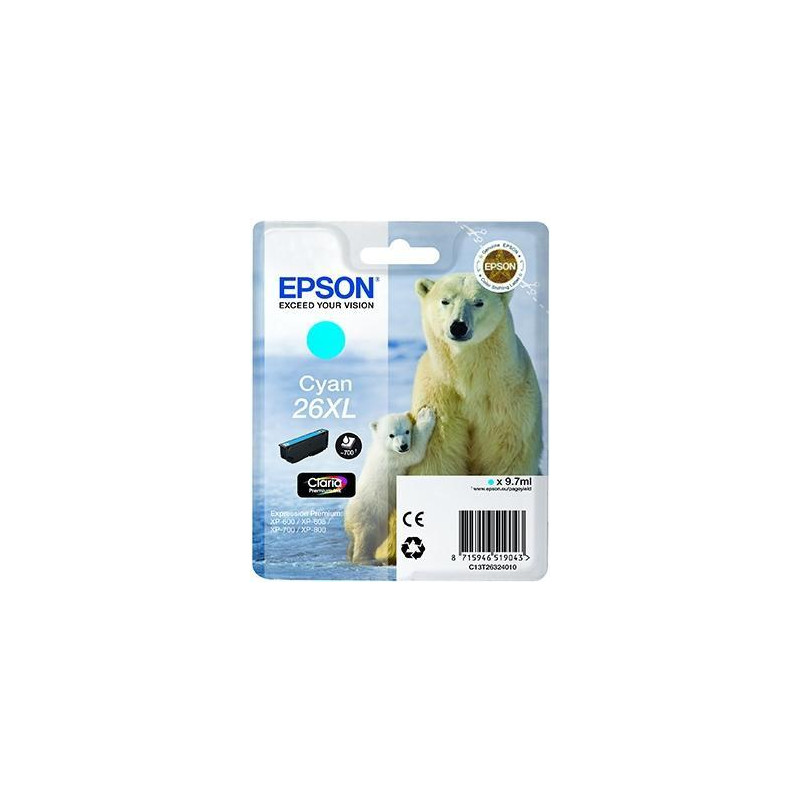 C13T26324012 EPSON TINTA CIAN CLARIA PREMIUM XP 510 520 600 605 610 615 620 625 700 710 720 800 810 820 - 26XL ALTA CAPACIDAD