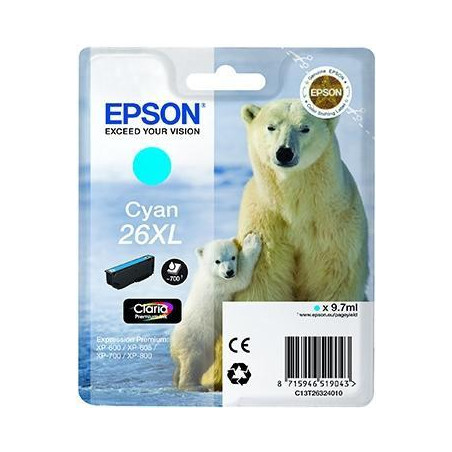 C13T26324012 EPSON TINTA CIAN CLARIA PREMIUM XP 510 520 600 605 610 615 620 625 700 710 720 800 810 820 - 26XL ALTA CAPACIDAD